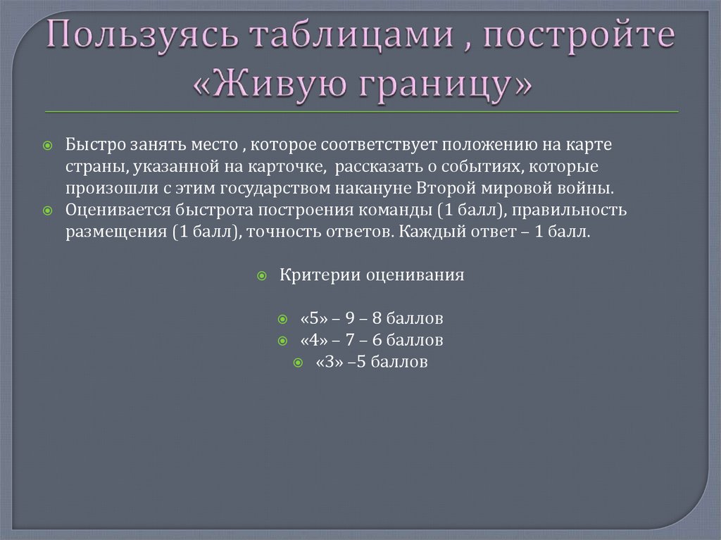 Пользуясь таблицами , постройте «Живую границу»