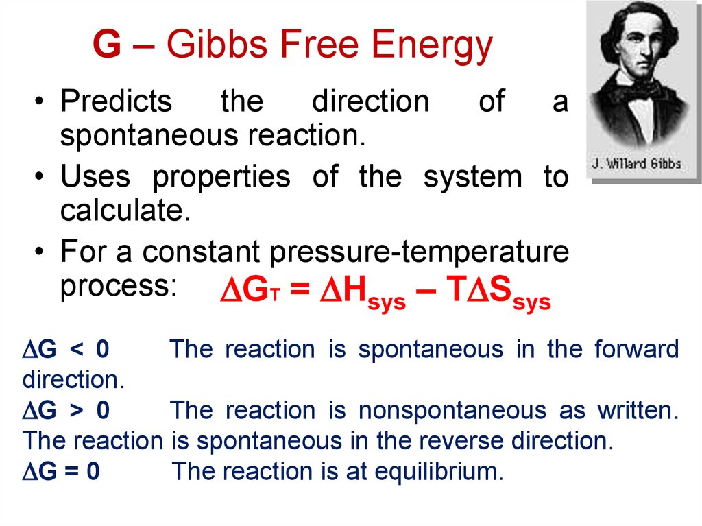 G – Gibbs Free Energy