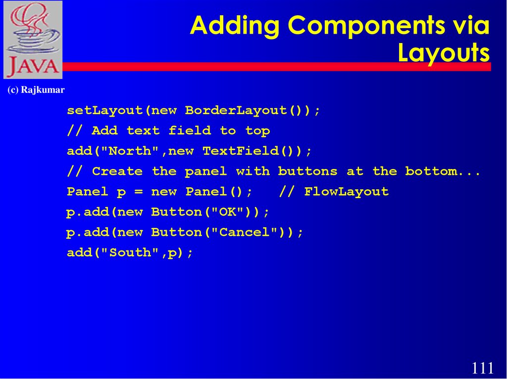 Adding Components via Layouts