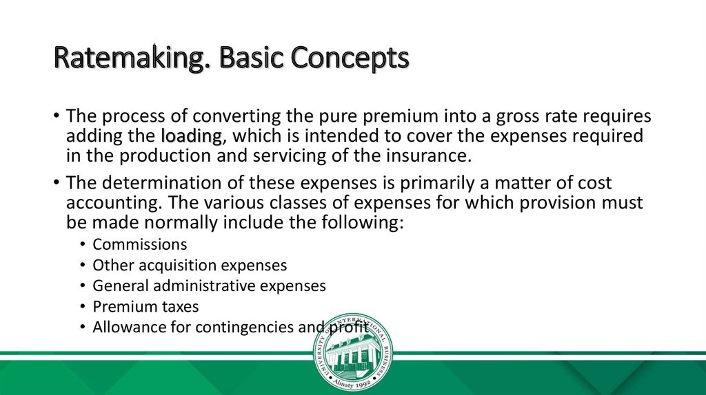 Ratemaking. Basic Concepts
