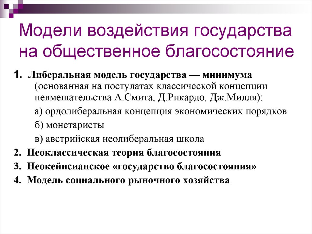 Модели воздействия. Теоретические модели государства. Модель государства благосостояния. Модели государства всеобщего благосостояния. Модели государства благоденствия.