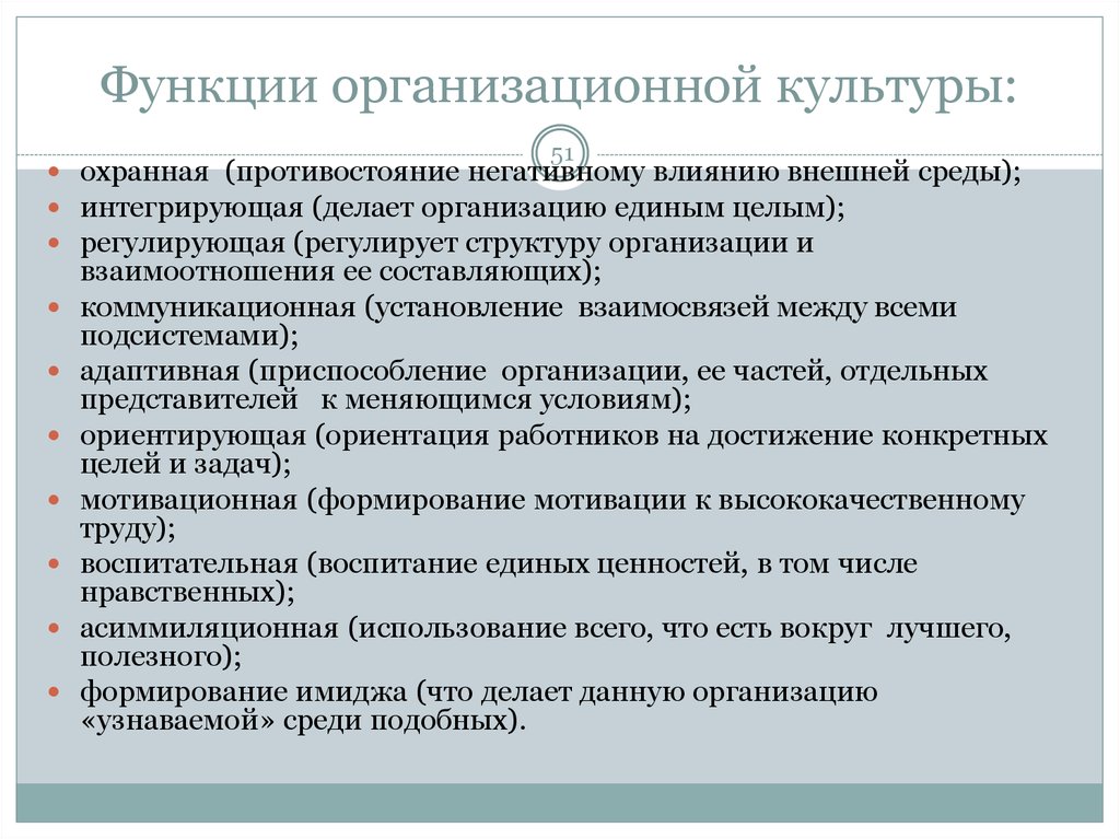 Функции организационной культуры презентация