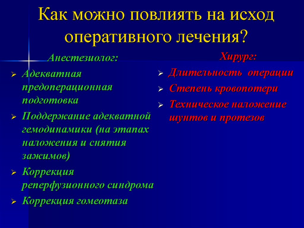 Как можно повлиять на исход оперативного лечения?