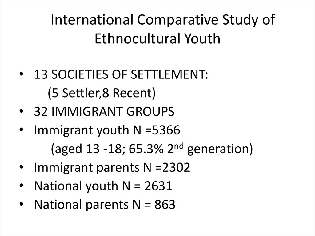 International Comparative Study of Ethnocultural Youth