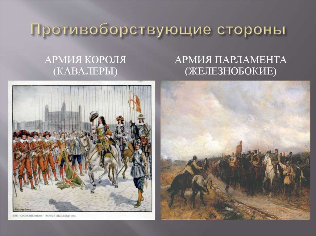 Сторона войска. Армия парламента и армия короля. Армия парламента Англии. Таблица армия короля армия парламента. Противоборствующие стороны.