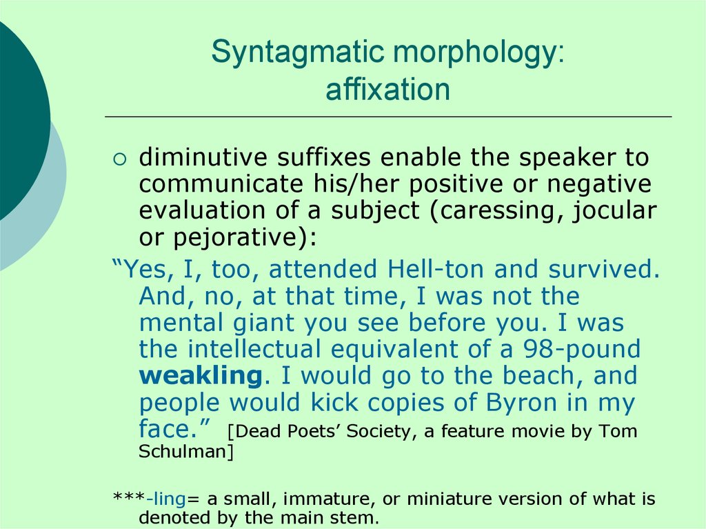 Syntagmatic morphology: affixation