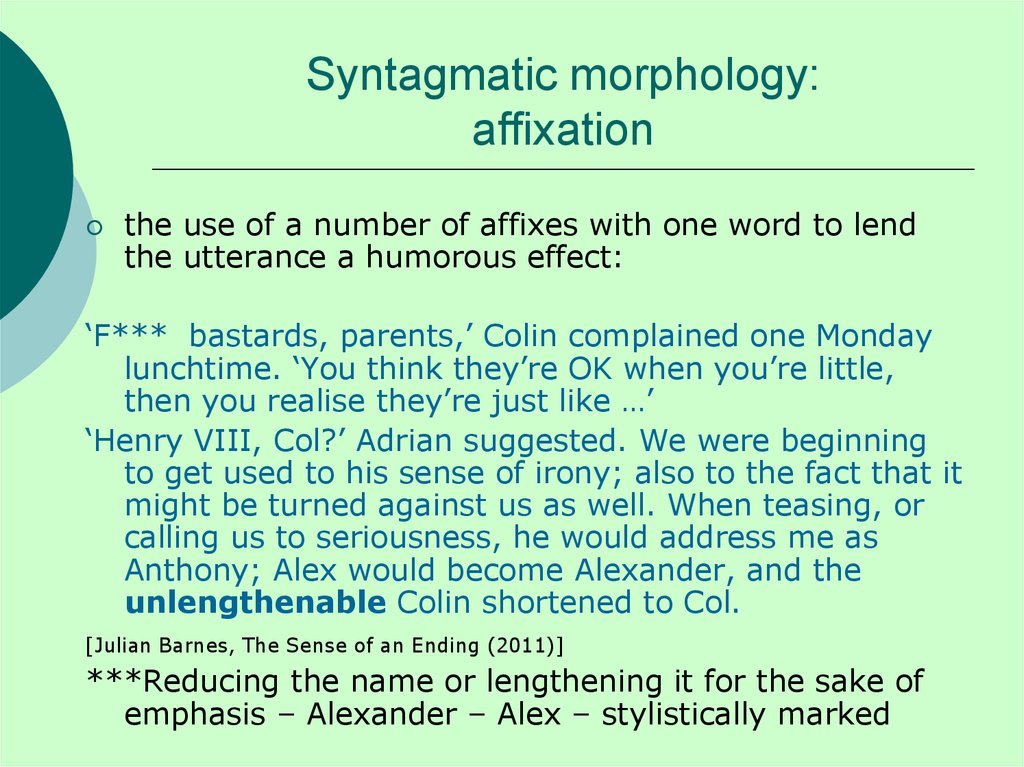 Syntagmatic morphology: affixation