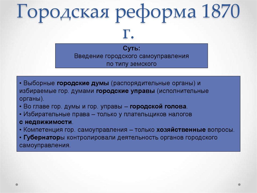 Суть реформы земского и городского самоуправления