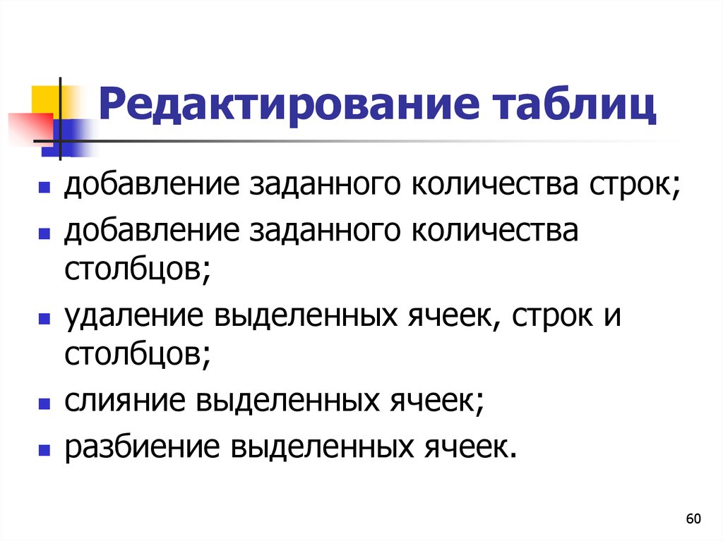 Редактирование таблиц