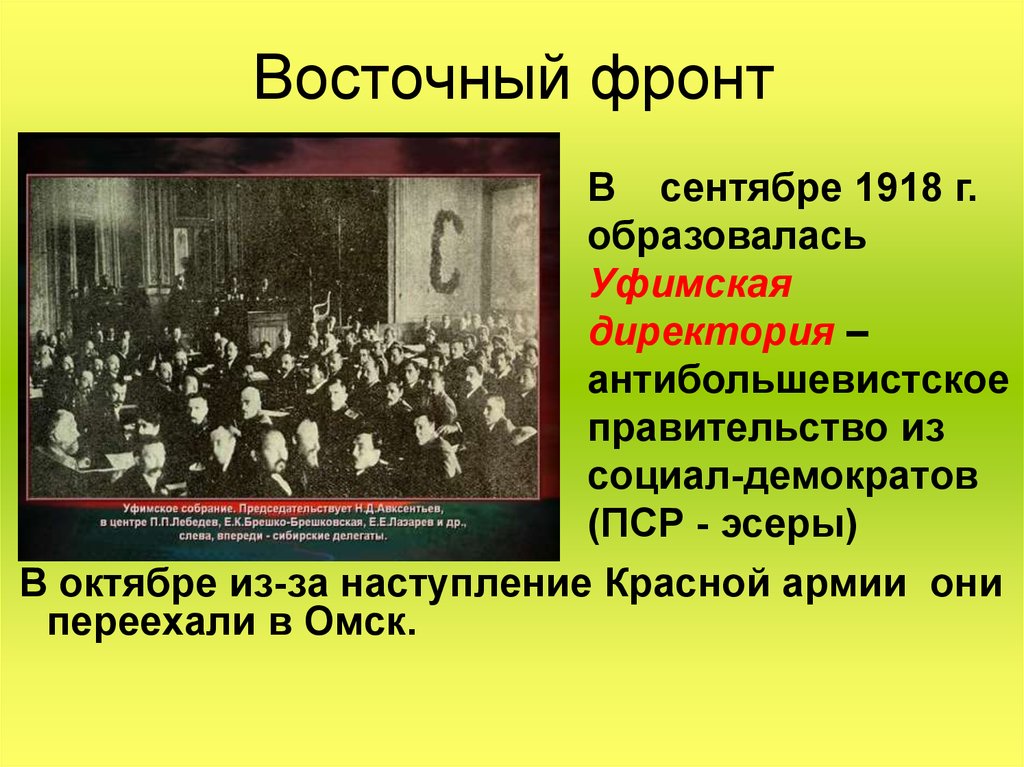 Создание первого антибольшевистского правительства. Уфимская директория 1918г. Правительство директории 1918.