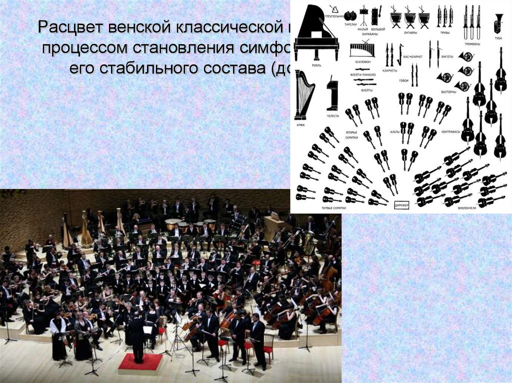 Расцвет венской классической школы совпал с общим процессом становления симфонического оркестра — его стабильного состава (до