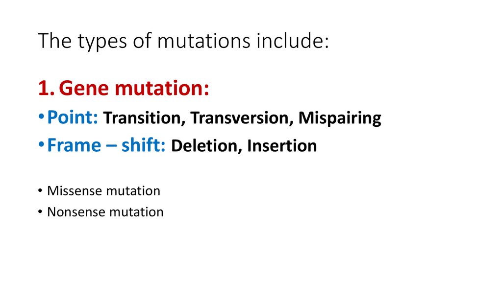 The types of mutations include: