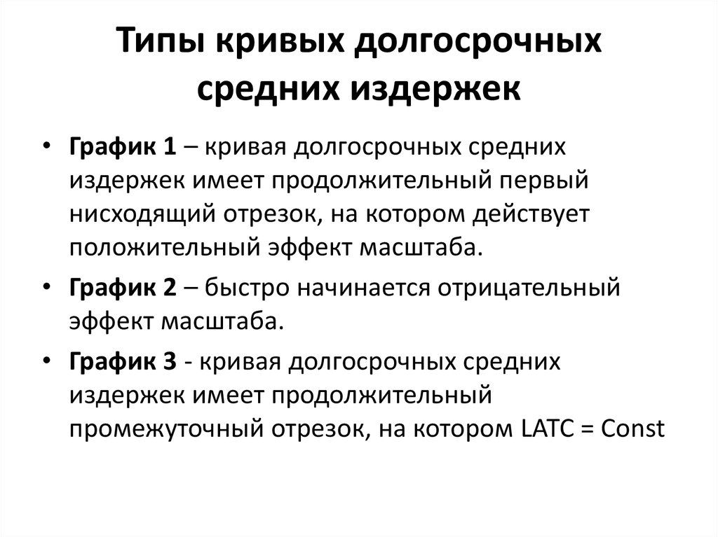 Типы кривых долгосрочных средних издержек
