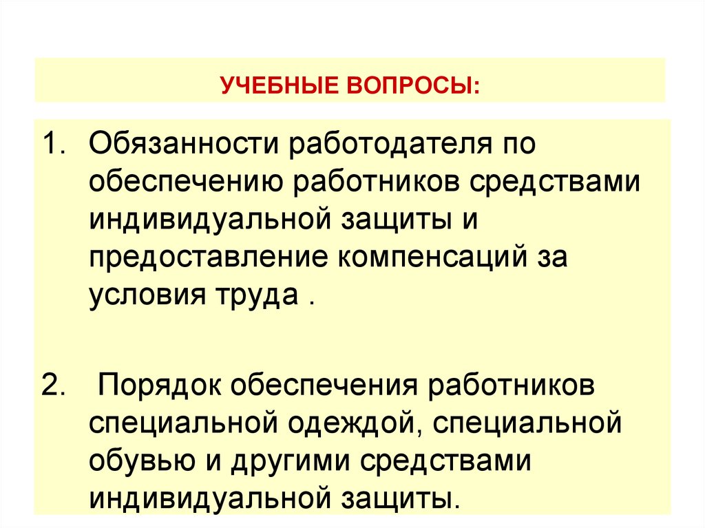 Обеспечение работников средствами индивидуальной защиты