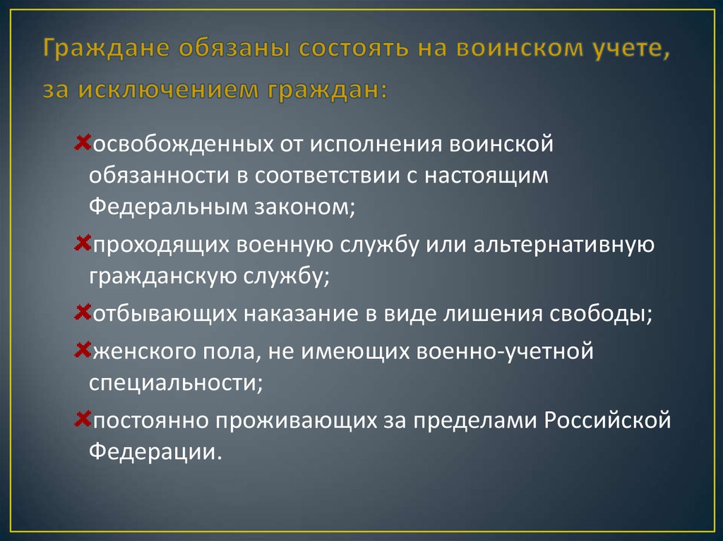 Граждане состоящие на учете. Группы граждан которые освобождаются от воинского учета. Граждане освобожденные от воинского учета. Группы освобождение от воинского учета. Категории граждан освобожденных от военной службы.