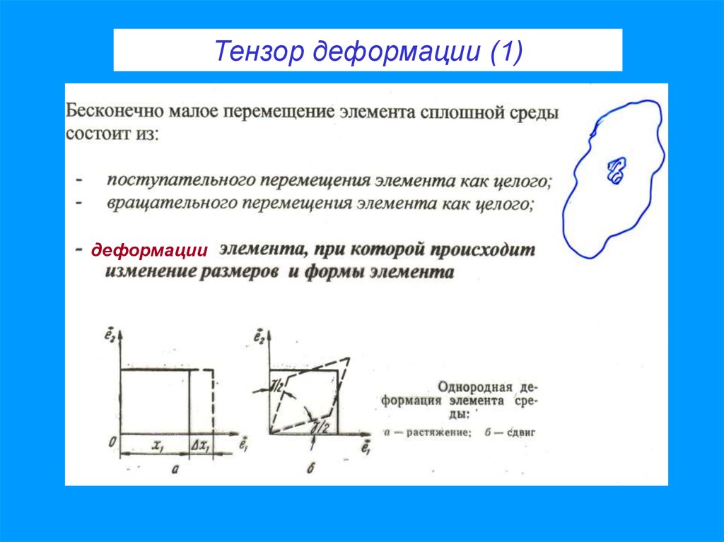 Конечная деформация. Тензор деформации при растяжении. Тензор главных деформаций. Тензор скоростей малых деформации. Тензор напряжений и деформаций.