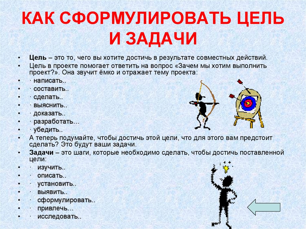 Какие задания нужно. Как составить цель и задачи проекта. Как сформулировать цель. Как поставить цель проекта. RFR поставить цел проекта.