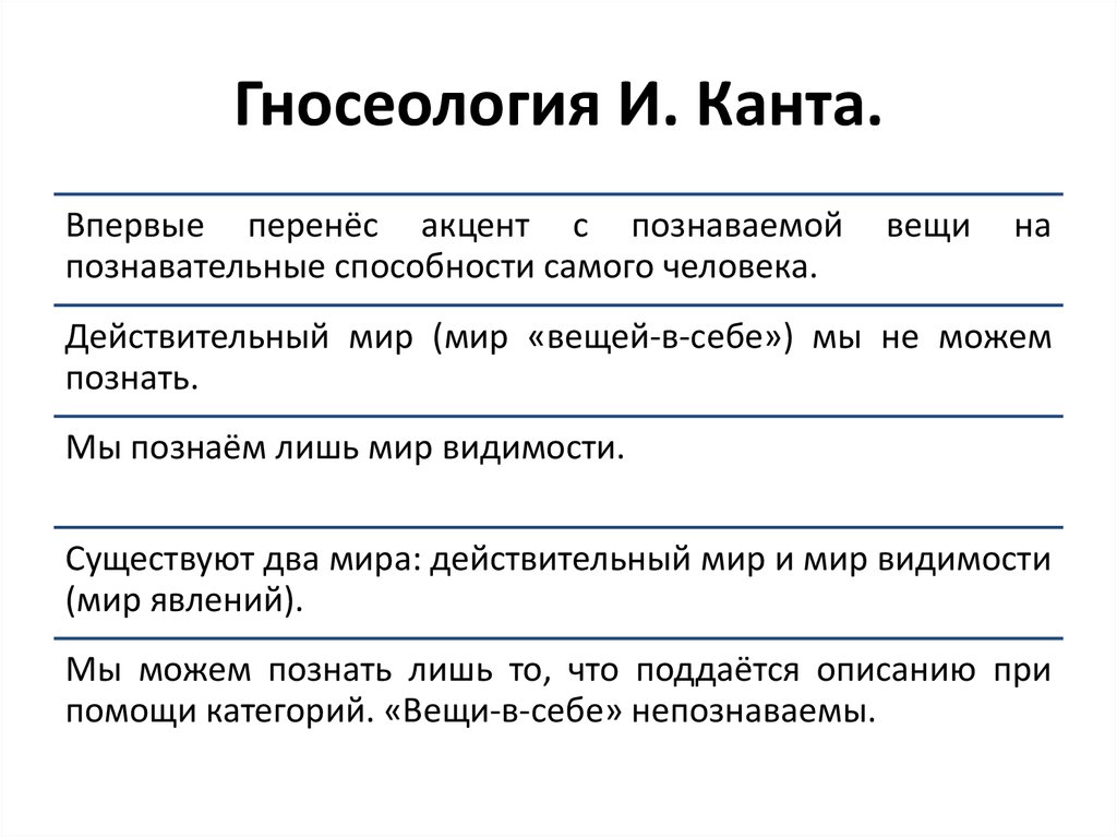 Читать первые познаниях. Иммануил кант теория познания. Гносеология Канта. Гносеологическая концепция Канта. Теория познания и этика Канта.