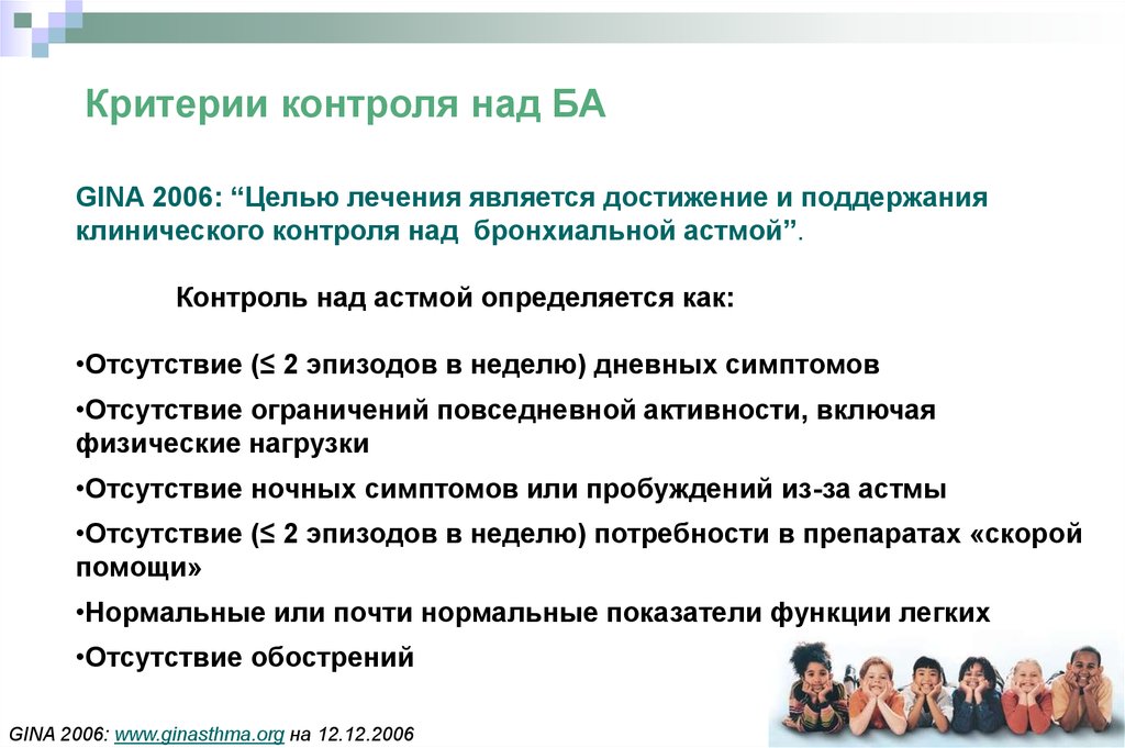 Критерии контроля. Критерии достижения контроля бронхиальной астмы. Достижение контроля над бронхиальной астмой. Критерии мониторинга.