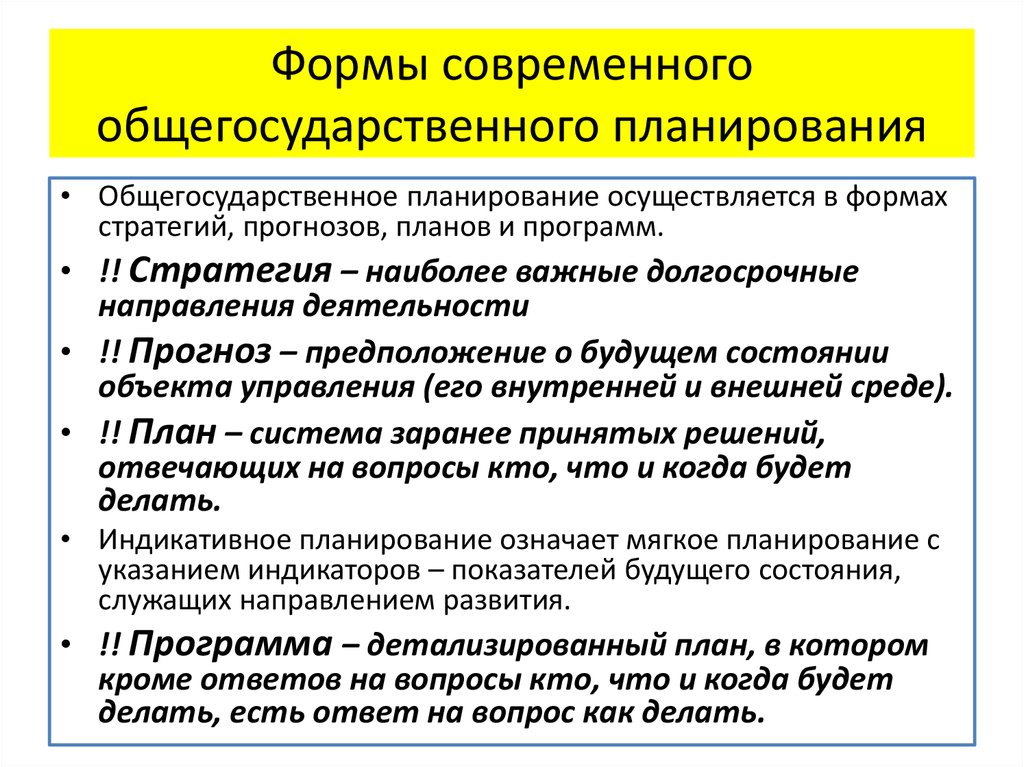 Виды государственных планов