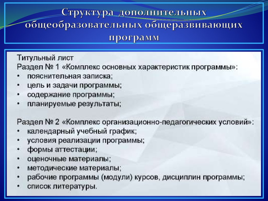 Дополнительный компонент. Структура дополнительной общеобразовательной программы. Структура программы доп образования. Разделы дополнительной общеобразовательной программы. Структура дополнительной общеразвивающей образовательной программы.