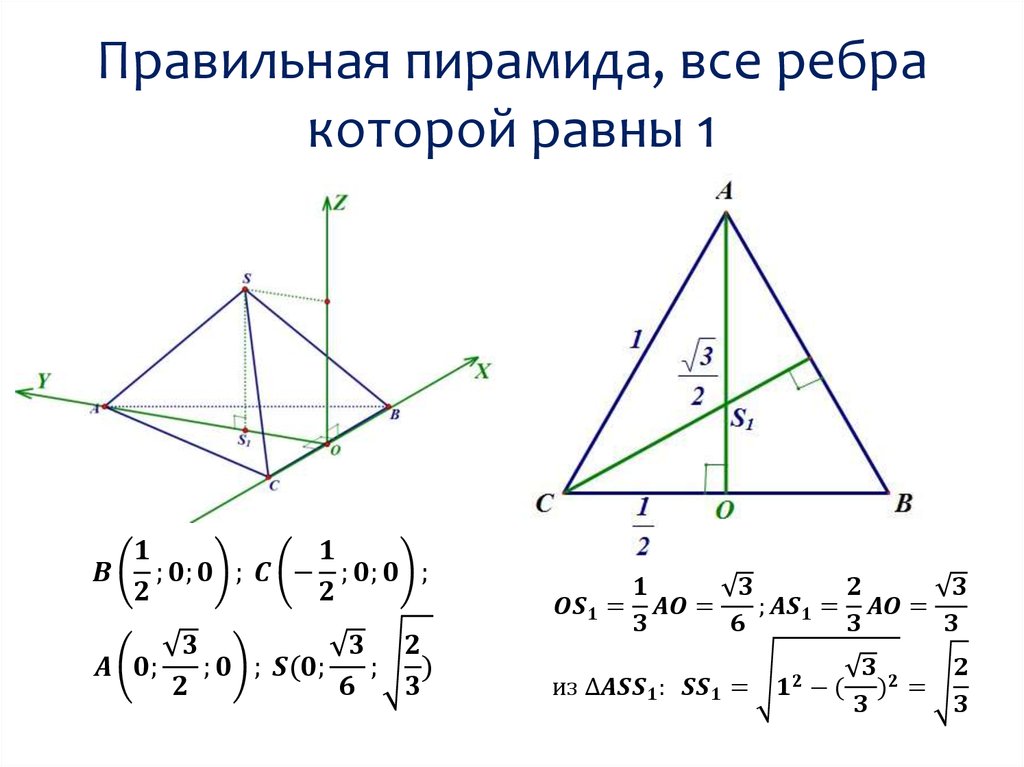 Объем пирамиды задачи егэ база. Правильный тетраэдр координатный метод. Координаты пирамиды. Метод координат в пирамиде. Правильная пирамида в системе координат.