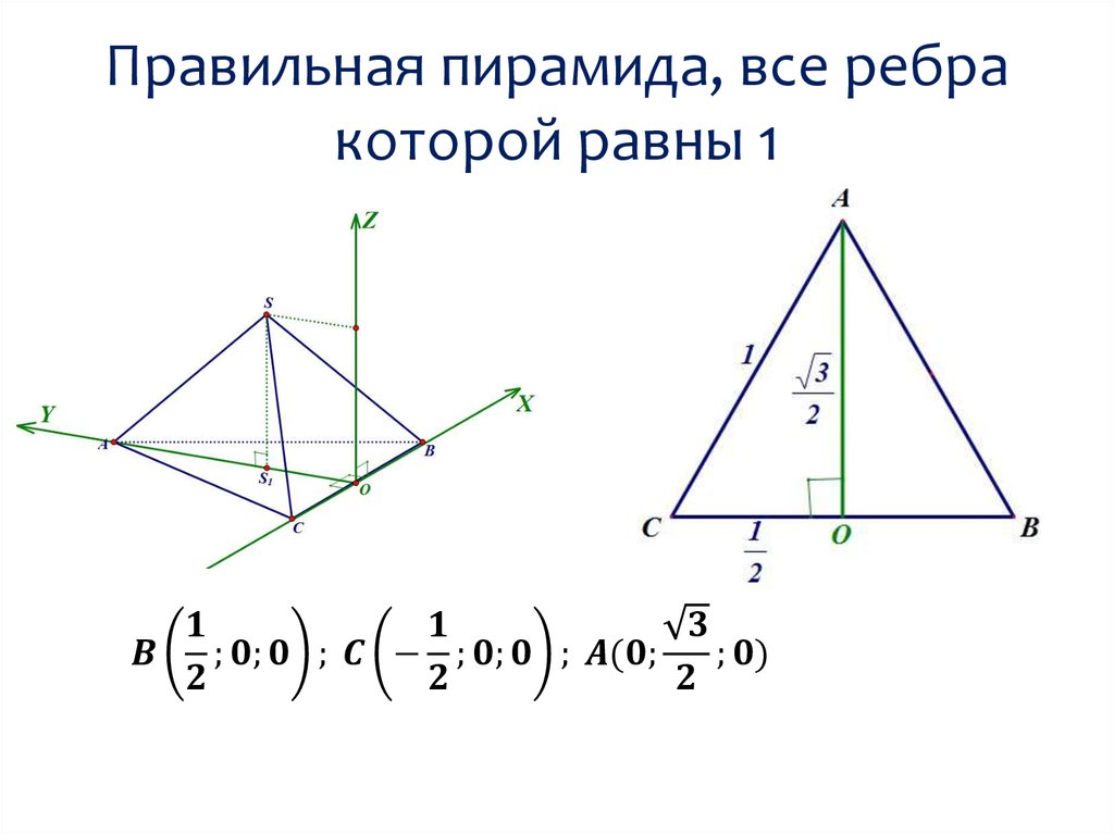 Правильная пирамида все ребра равны 1