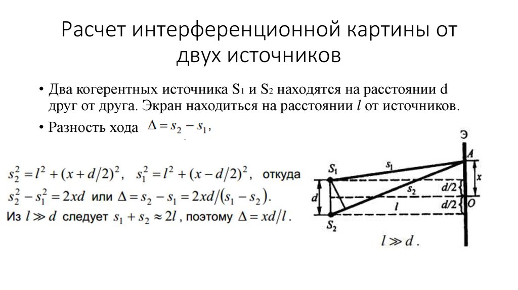 Как влияет на интерференционную картину длина волны и расстояние между источниками