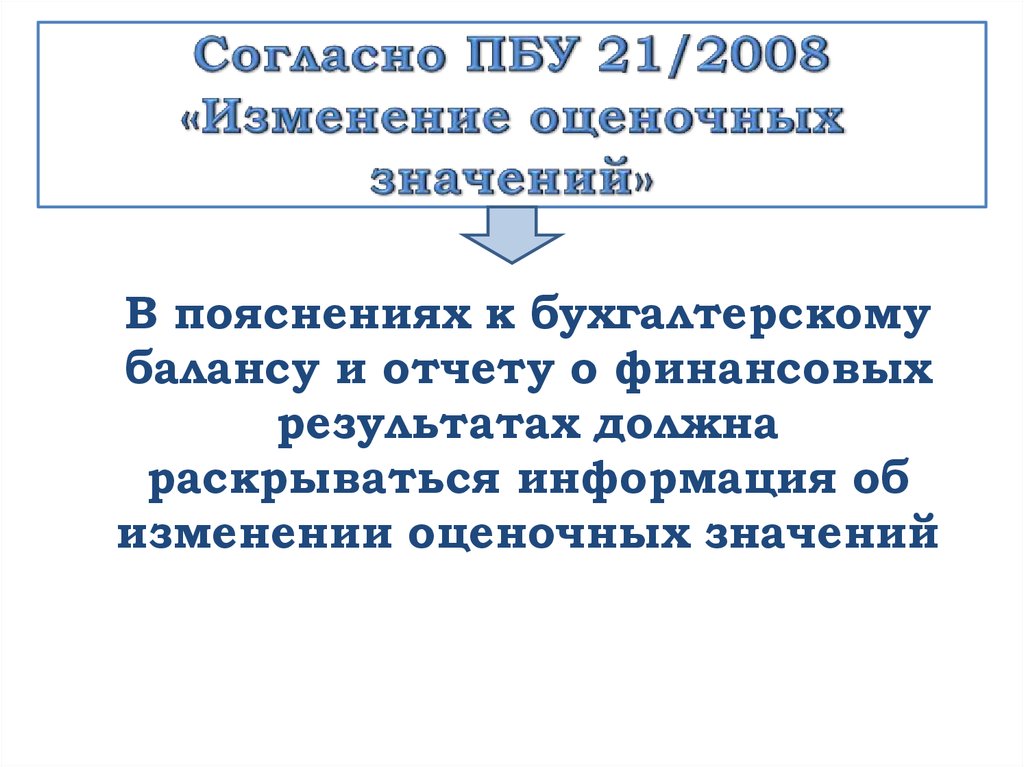 Учет изменений оценочных значений. Учет изменений оценочных значений