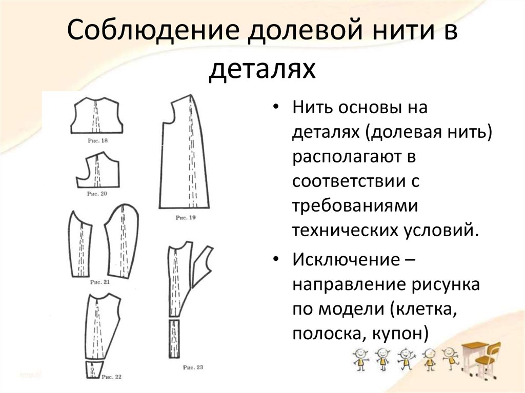 Срезы лекал могут располагаться в разные стороны на ткани с рисунком или на однотонной ткани