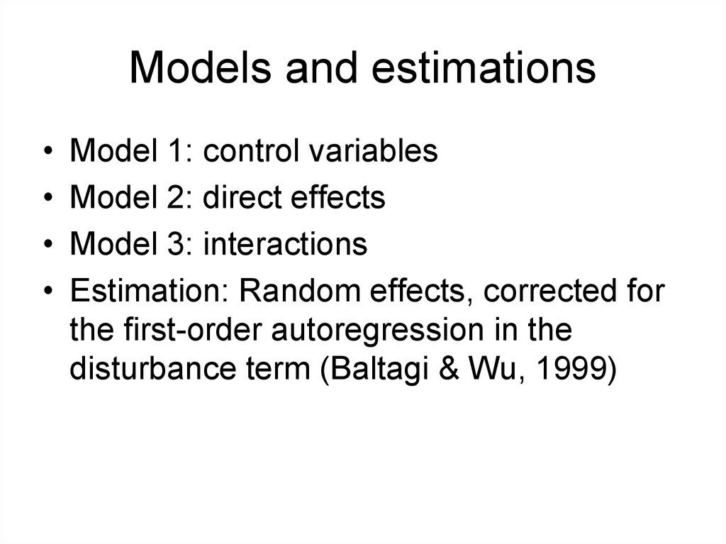 Models and estimations
