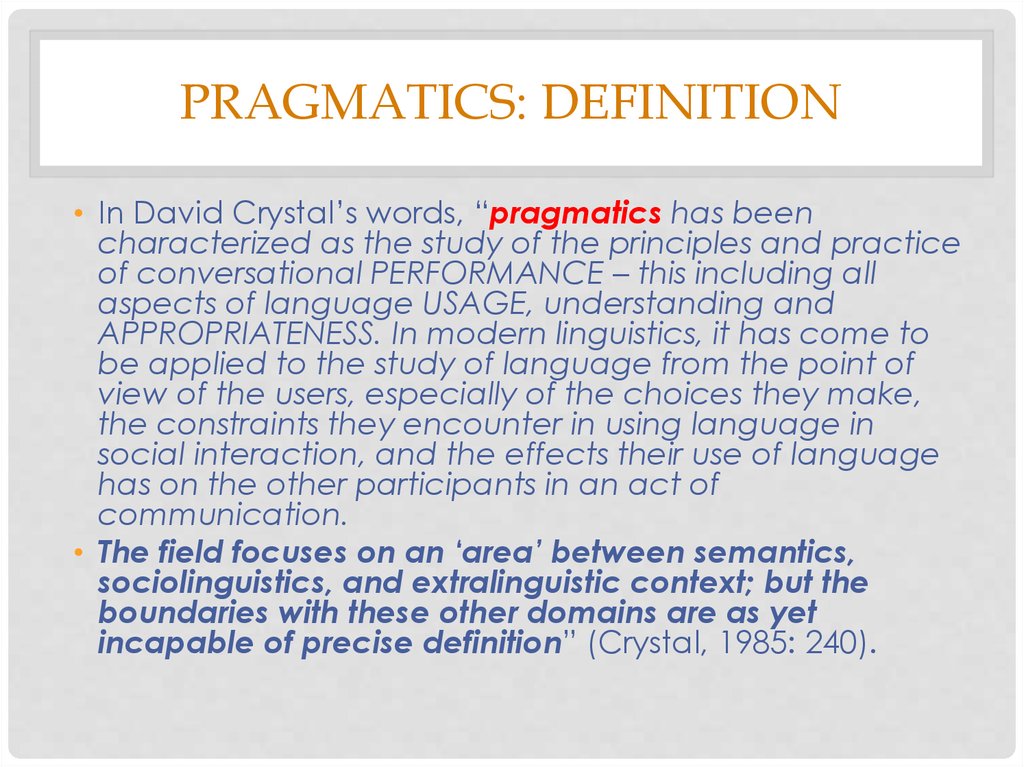 Pragmatic Meaning