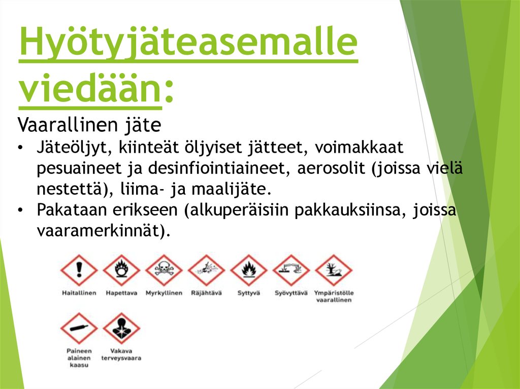 Hyötyjäteasemalle viedään: