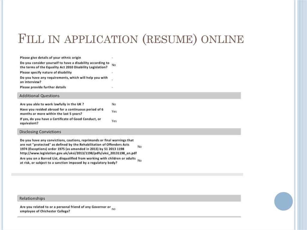 Fill in application (resume) online