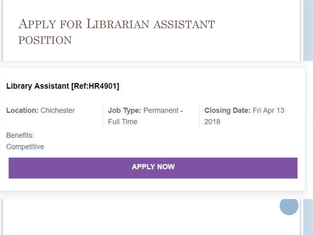 Apply for Librarian assistant position