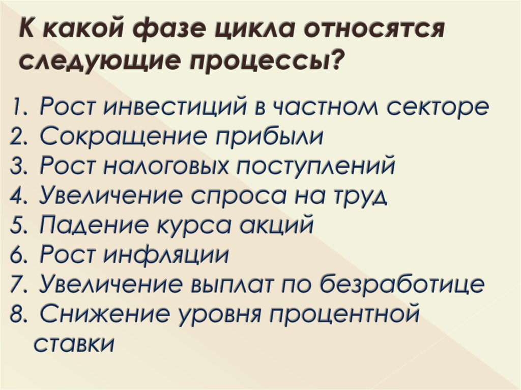 Относятся следующие. Рост инвестиций относится к фазе экономического цикла. К фазе подъема относится. Рост инфляции относится к фазе цикла. Инвестиции в фазе роста.