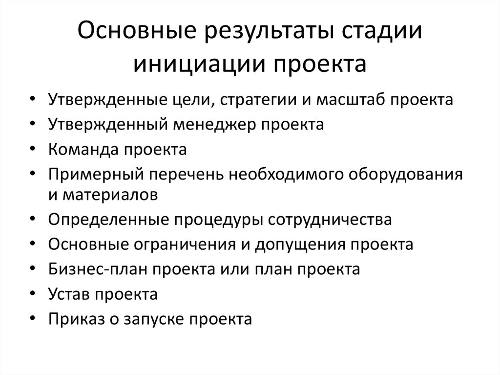 В процессе управления проектом по итогам стадии инициации проекта