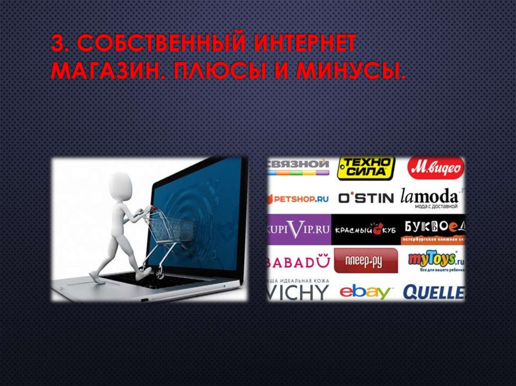 3. Собственный интернет магазин. Плюсы и минусы.