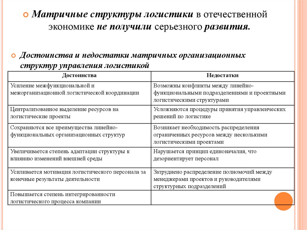 Недостатками матричной структуры управления являются