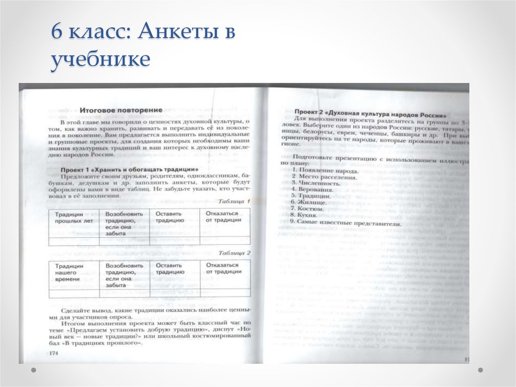 Проект хранить и обогащать традиции 6 класс таблица