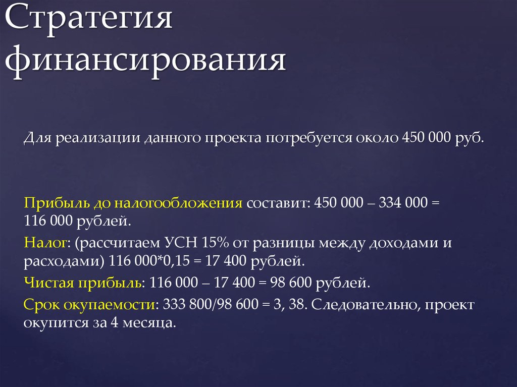 Стратегия финансирования проекта