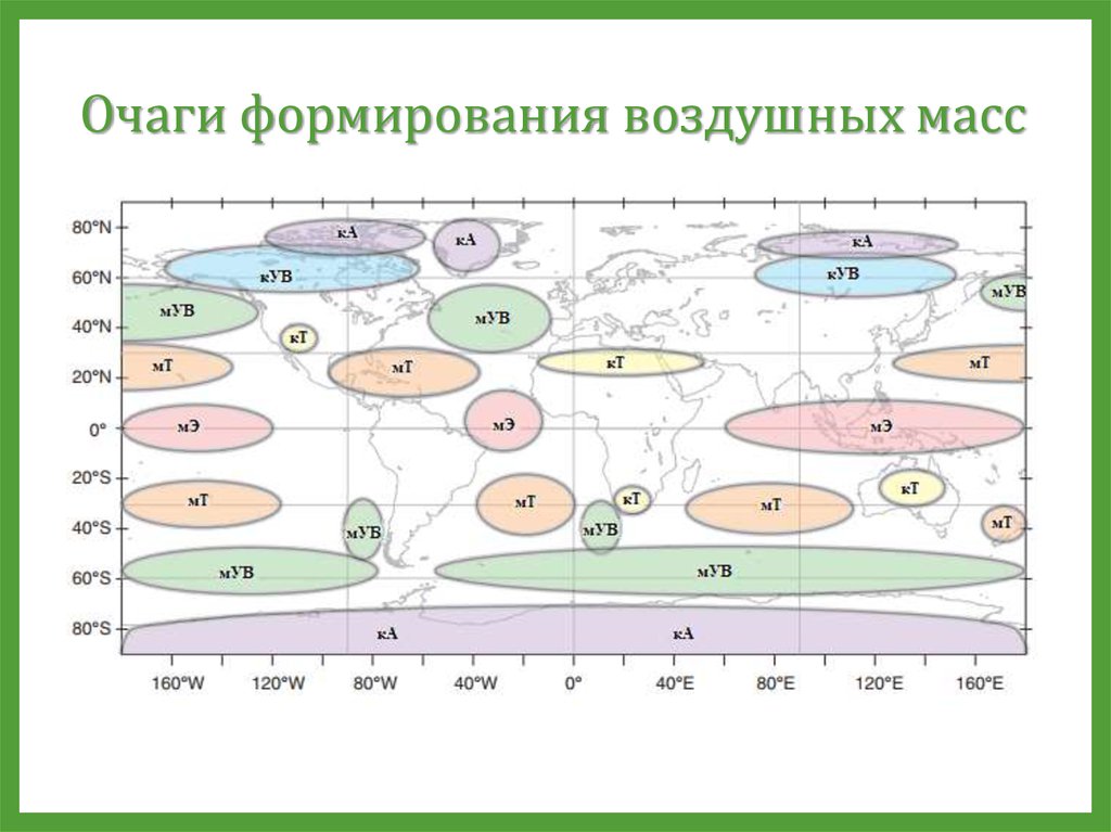 Какие воздушные массы. Схема формирования воздушных масс. Очаги формирования воздушных масс. Типы воздушных масс на карте. Воздушные массы, их формирование и трансформация.