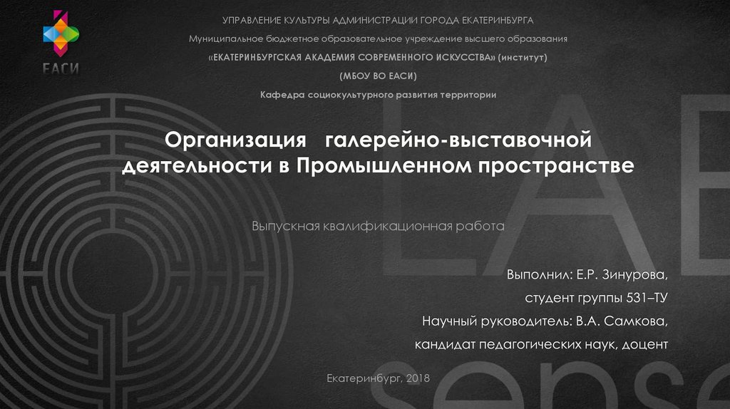 Организация   галерейно-выставочной деятельности в Промышленном пространстве