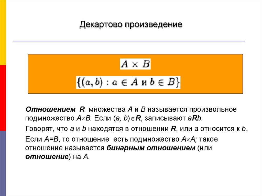 Декартово произведение. Подмножество декартова произведения. (Декартово произведение множества r. Подмножество декартова произведения множеств a и b называется. Декартово произведение множеств это подмножество.