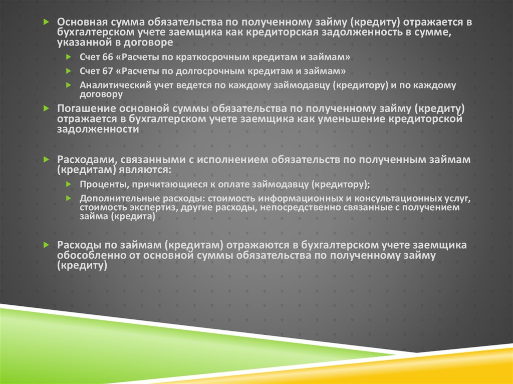 IV. Состав, порядок признания и учета затрат по обслуживанию займов и кредитов