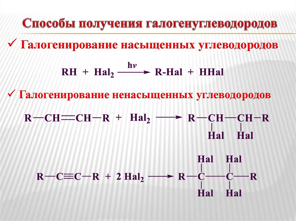 Типы галогенирования