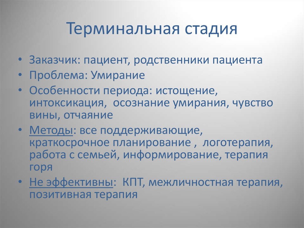 Терминальная стадия это простыми словами