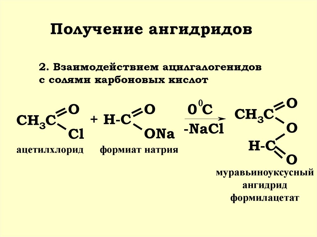 Получение уксусной кислоты формула. Номенклатура ангидридов карбоновых кислот. Уксусная кислота и формиат натрия. Ацетилхлорид получение уксусного ангидрида. Получение карбоновой кислоты из ангидрида.