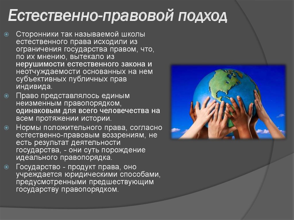 Естественным правом человека. Естественно правовой подход. Естественно правовой подход к праву. Естественно-юридический подход. Сторонники естественно правового подхода.