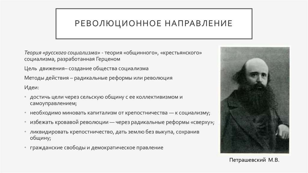 Теория социализма. Революционное направление. Направления революционного движения. Революционно-демократическое направление. Представители революционного направления.